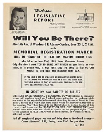 (CIVIL RIGHTS.) James Del Rio. Legislative report issued by a Detroit state representative, calling for a march to honor Dr. King.